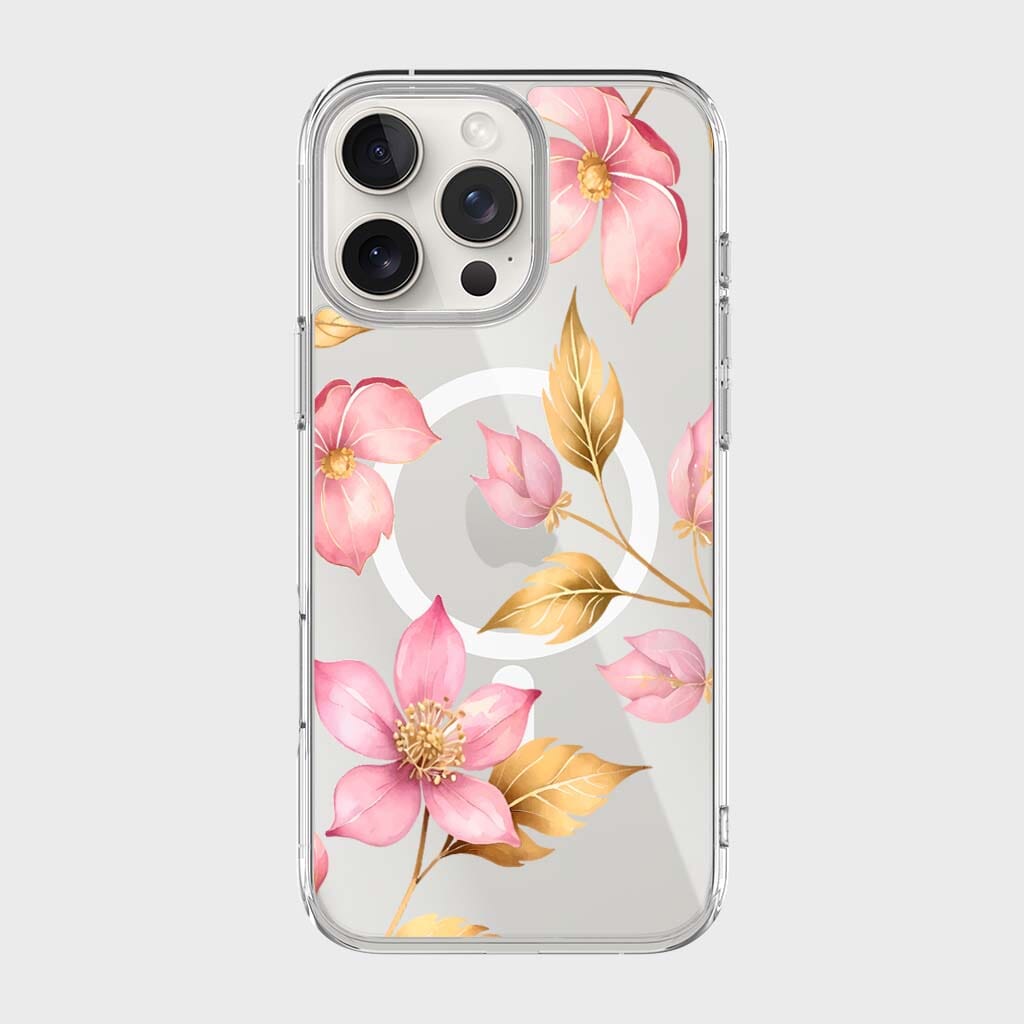 MagSafe iPhone 16 Pro Pink Wildflower Clear Case