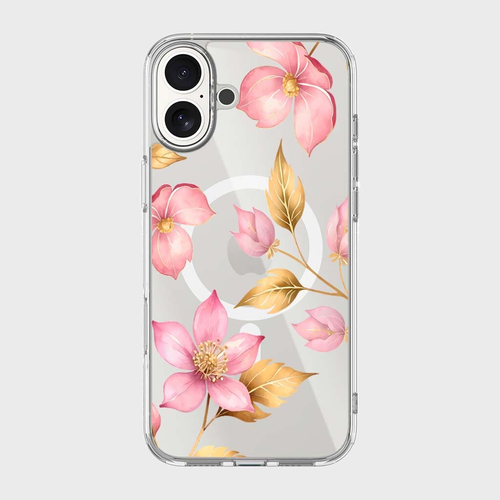 MagSafe iPhone 16 Pink Wildflower Clear Case