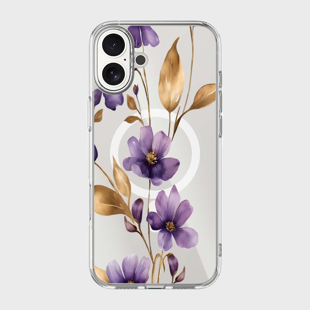 MagSafe iPhone 16 Purple Wildflower Clear Case