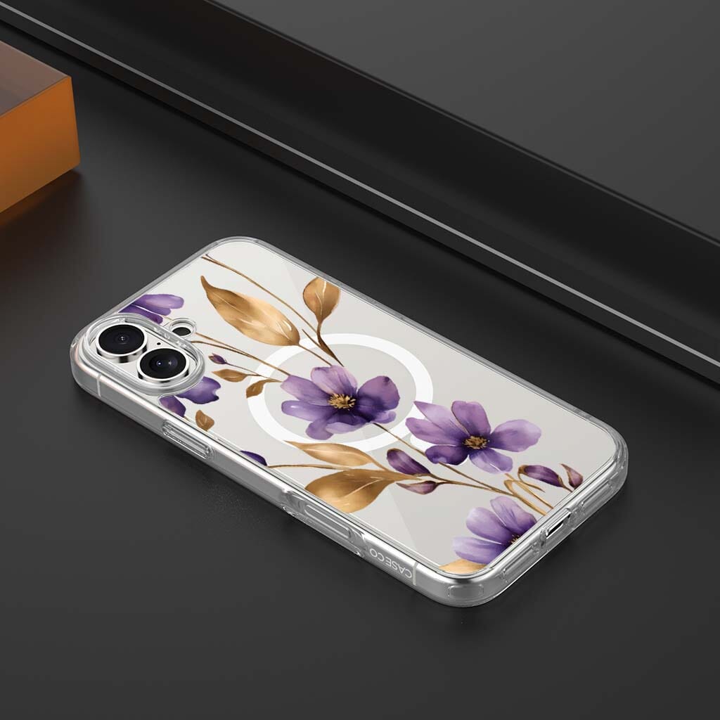 MagSafe iPhone 16 Purple Wildflower Clear Case