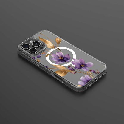 MagSafe iPhone 16 Pro Max Purple Wildflower Clear Case