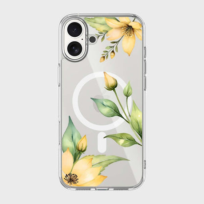 MagSafe iPhone 16 Yellow Wildflower Clear Case