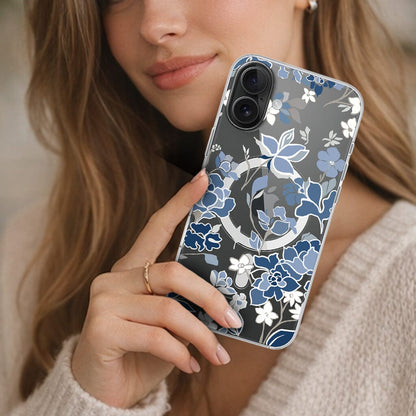 MagSafe iPhone 16 Blue Pattern Clear Case