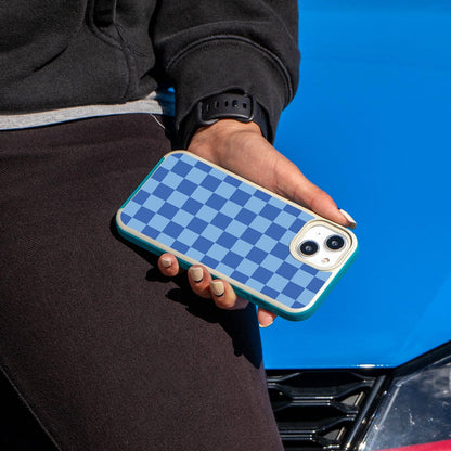 MagSafe iPhone 14 Blue Checkerboard Print Case