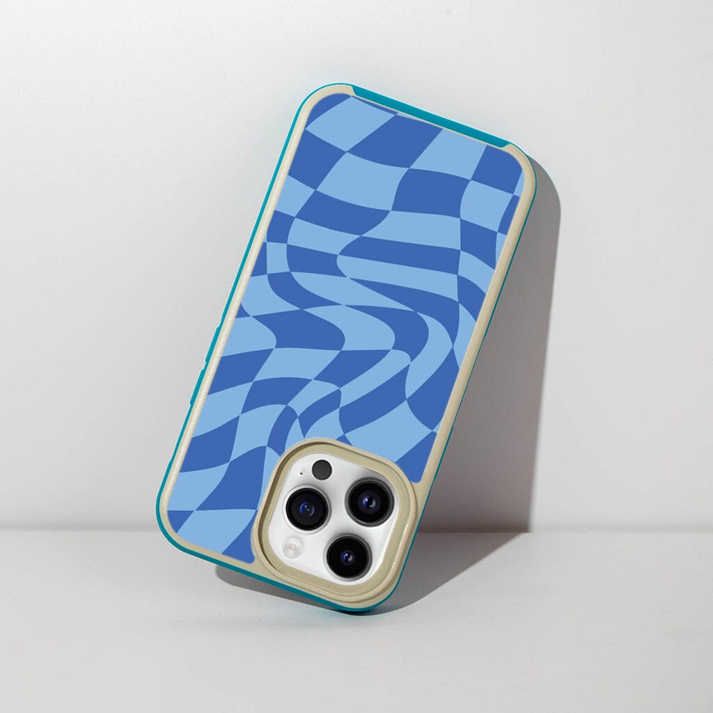 MagSafe iPhone 13 Pro Blue Swirl Checkerboard Print Case