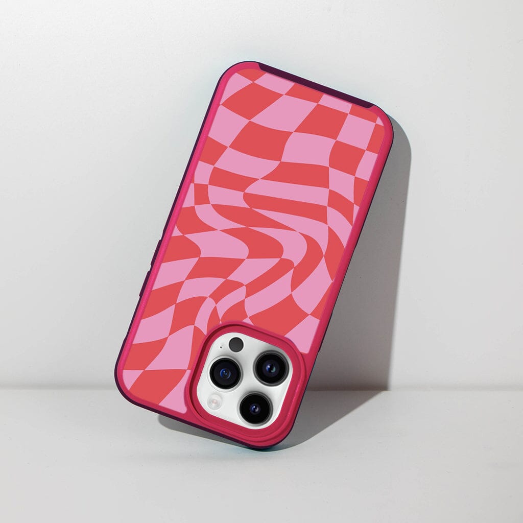 MagSafe iPhone 13 Pro Pink Swirl Checkerboard Print Case