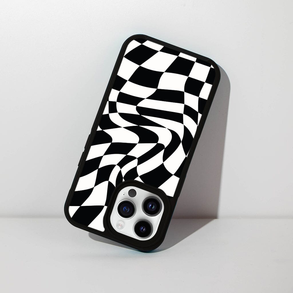 MagSafe iPhone 13 Pro Black Swirl Checkerboard Print Case