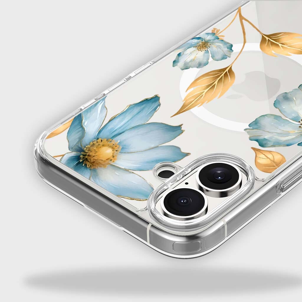 MagSafe iPhone 16 Blue Wildflower Clear Case