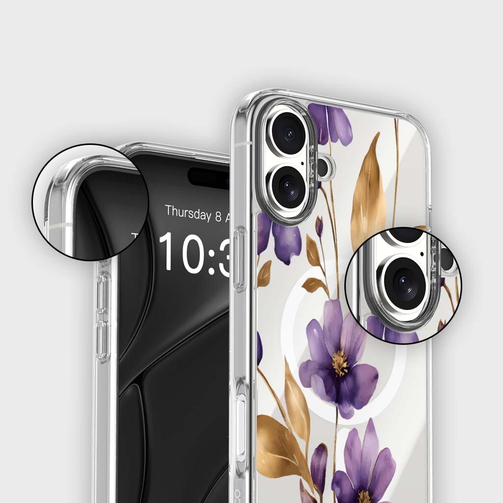 MagSafe iPhone 16 Purple Wildflower Clear Case