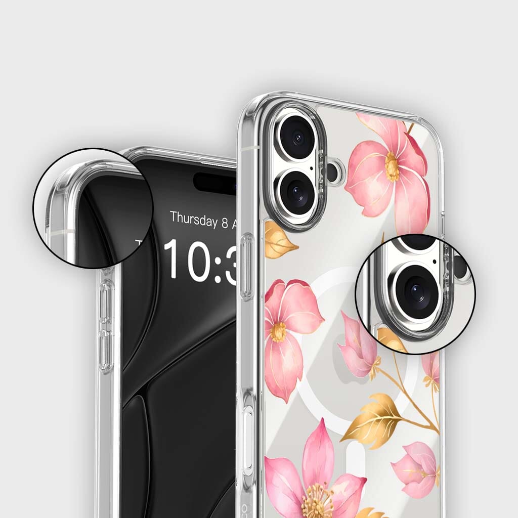 MagSafe iPhone 16 Pink Wildflower Clear Case