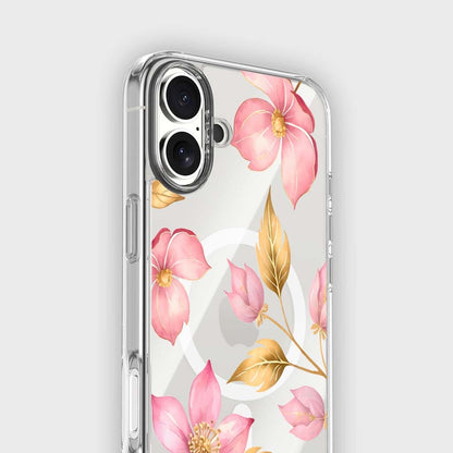 MagSafe iPhone 16 Pink Wildflower Clear Case