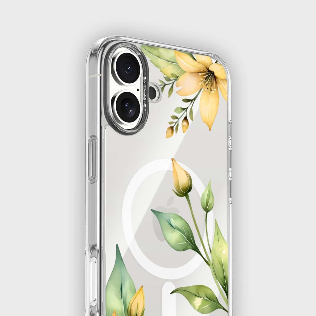 MagSafe iPhone 16 Yellow Wildflower Clear Case