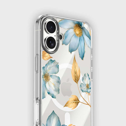 MagSafe iPhone 16 Blue Wildflower Clear Case