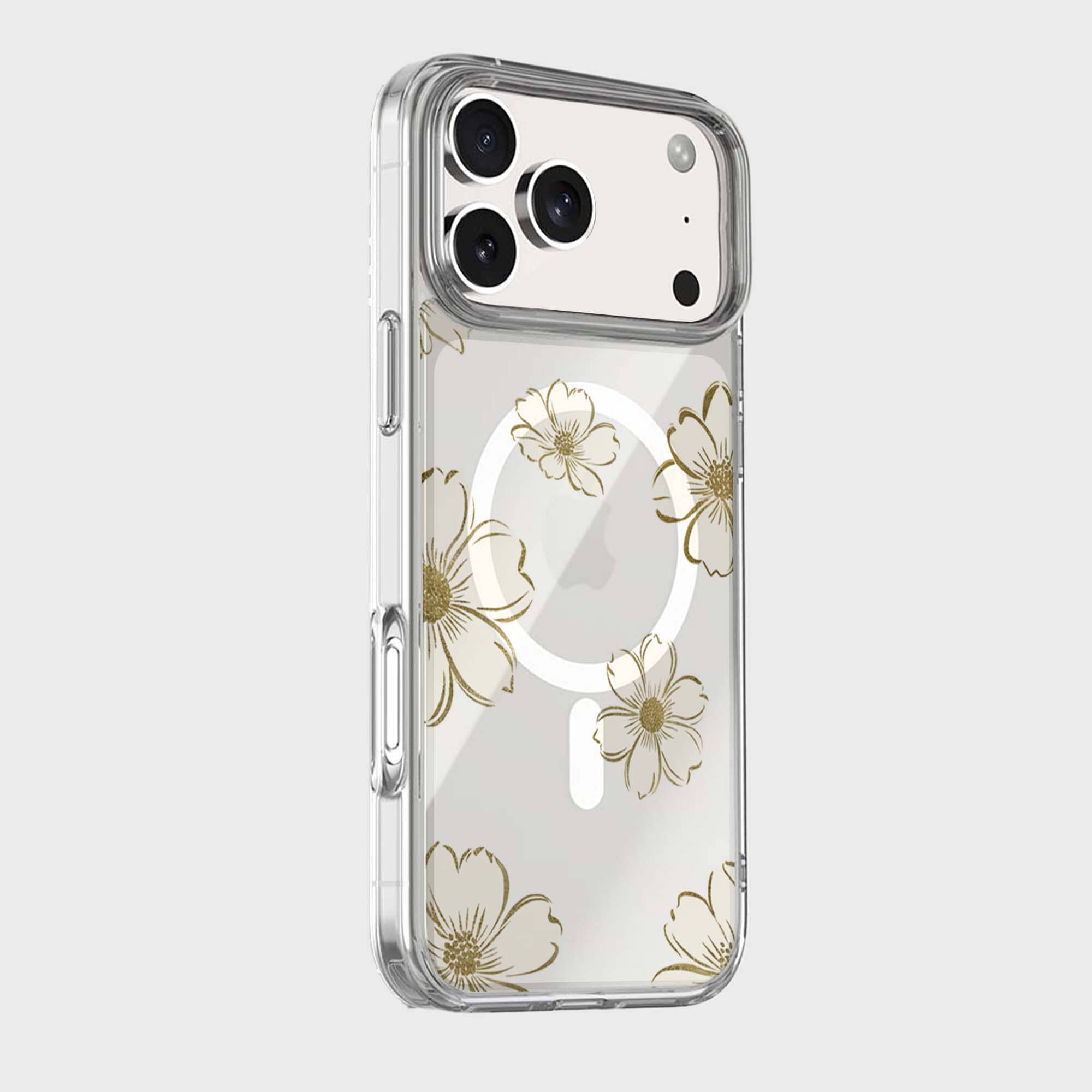 MagSafe iPhone 17 Pro Gold Flower Clear Case