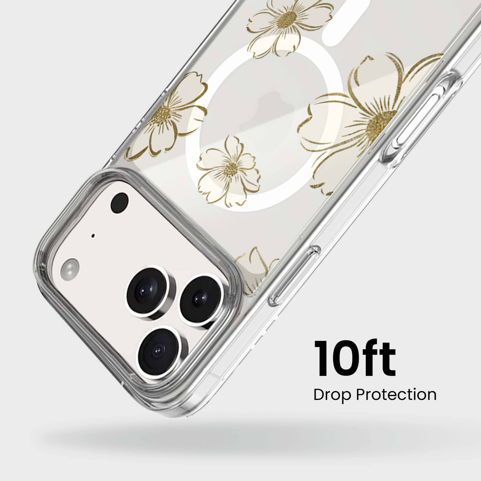 MagSafe iPhone 17 Pro Max Gold Flower Clear Case