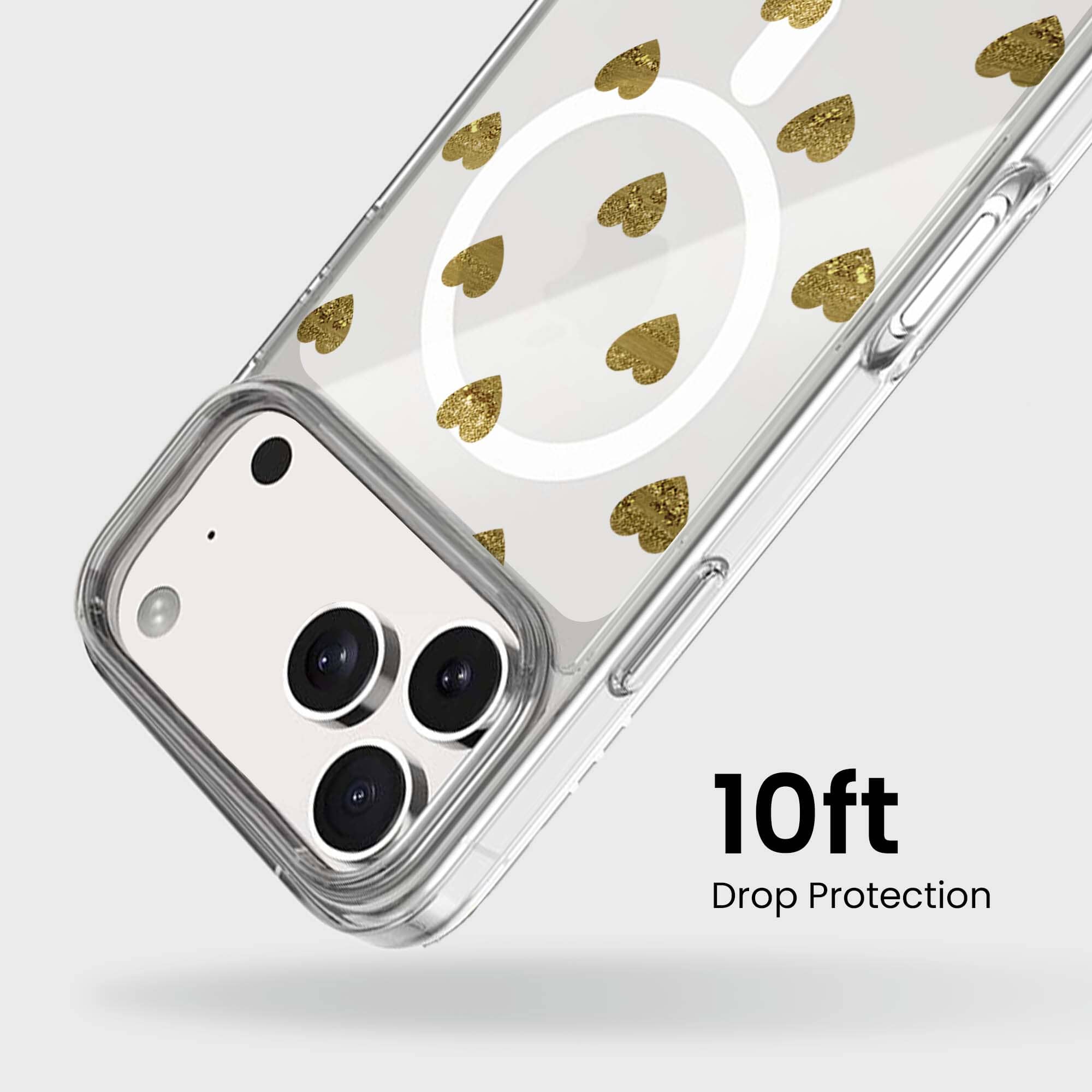 MagSafe iPhone 17 Pro Gold Hearts Clear Case
