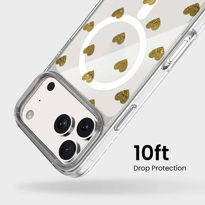 MagSafe iPhone 17 Pro Gold Hearts Clear Case