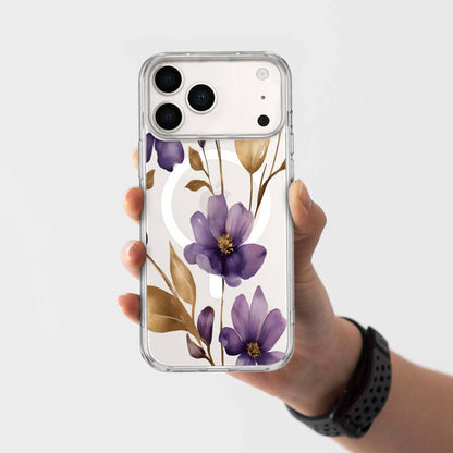 MagSafe iPhone 17 Pro Max Purple Wildflower Clear Case