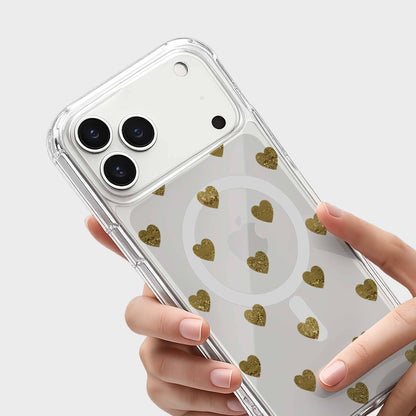MagSafe iPhone 17 Pro Gold Hearts Clear Case