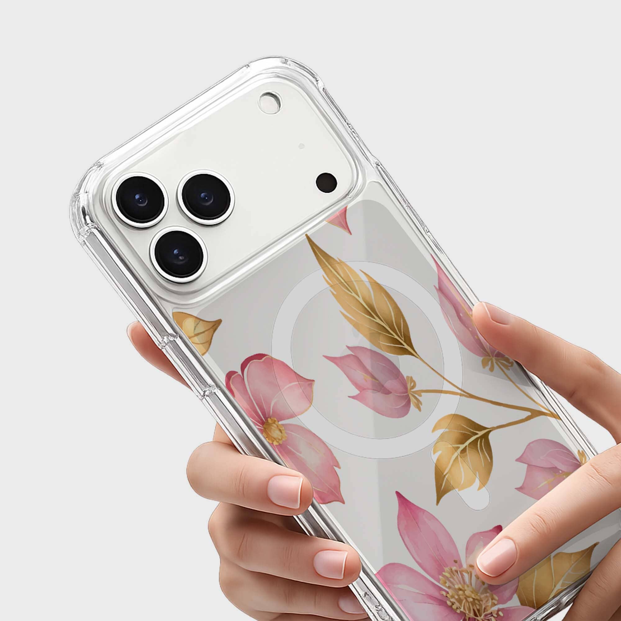 MagSafe iPhone 17 Pro Pink Wildflower Clear Case