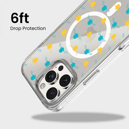 iPhone 15 Pro Max Clear Case - Blue and Yellow Bumble Design