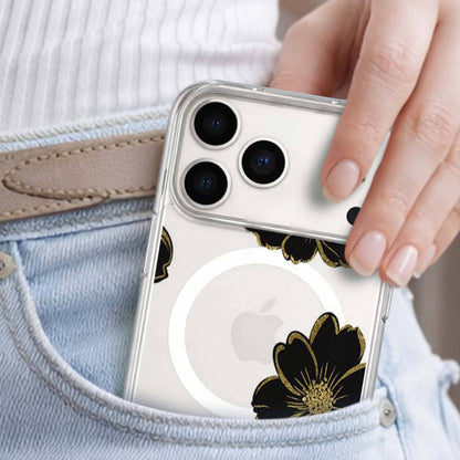 MagSafe iPhone 17 Pro Max  Black Flower Clear Case