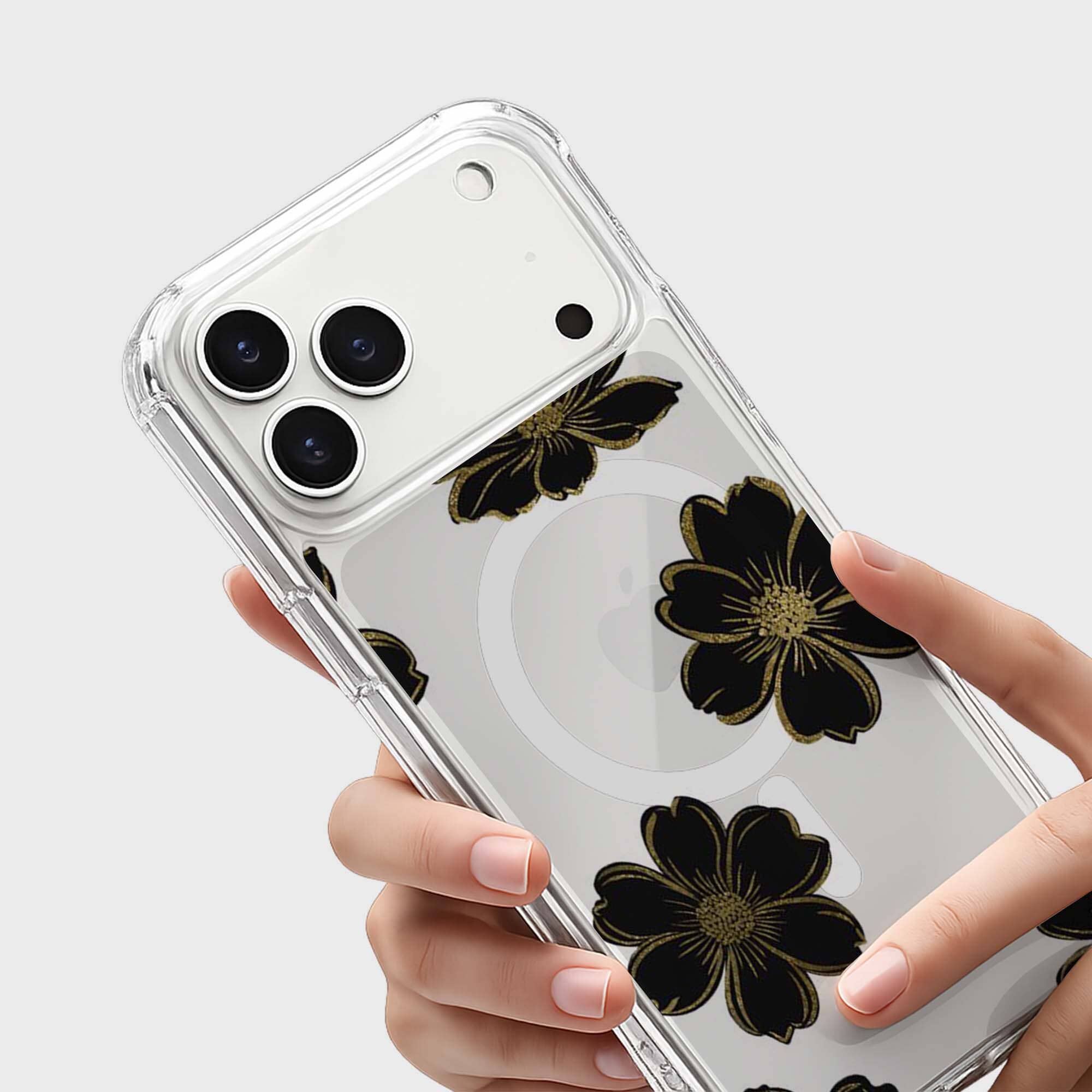MagSafe iPhone 17 Pro Max  Black Flower Clear Case