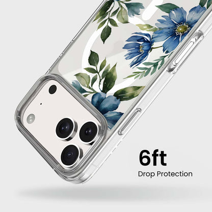 iPhone 18 Pro Max Blue Floral Clear Case with MagSafe