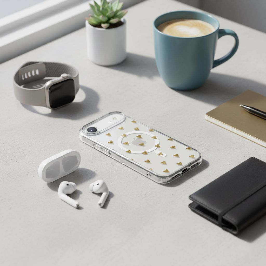 MagSafe iPhone Air Gold Hearts Clear Case