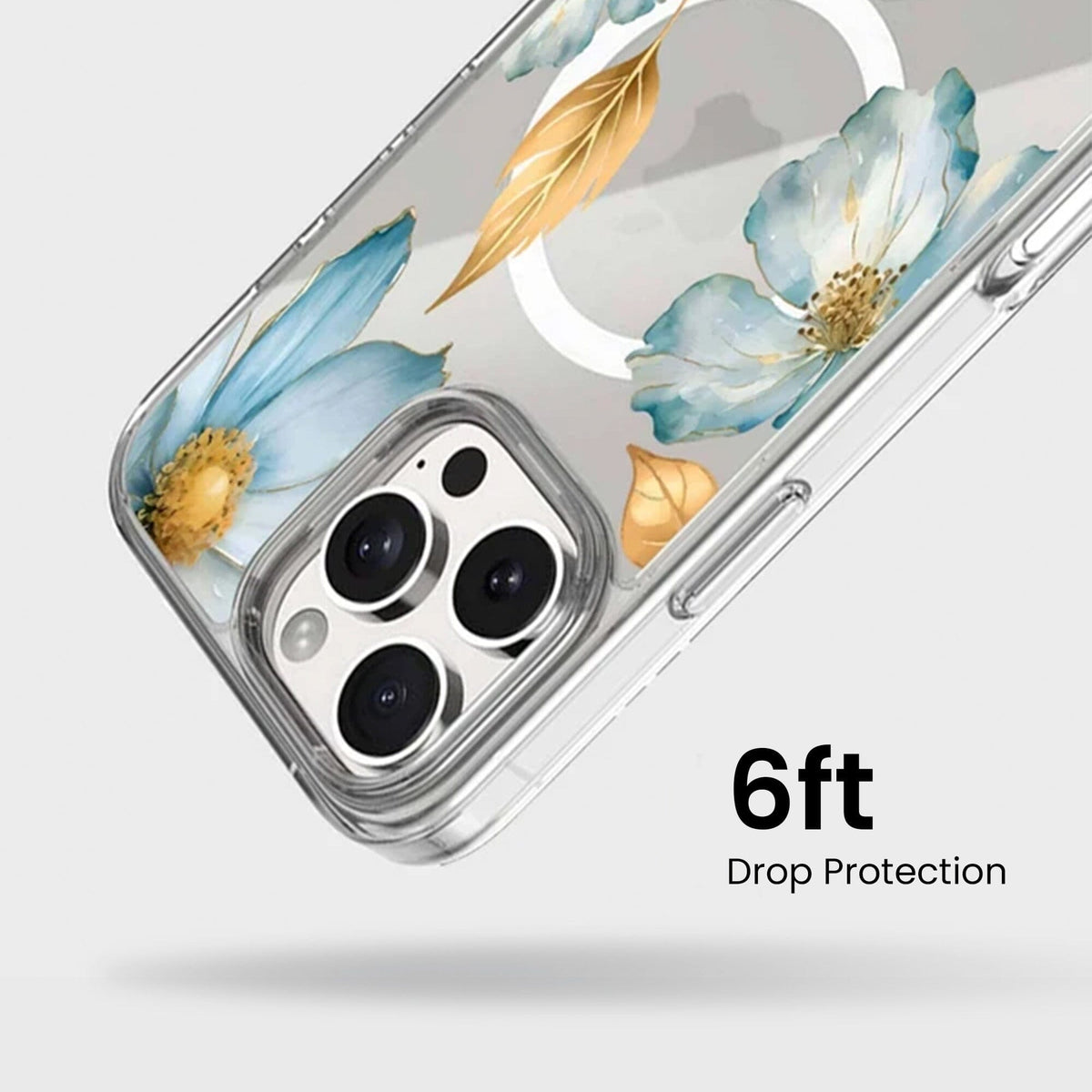 MagSafe iPhone 16 Pro Blue Wildflower Clear Case