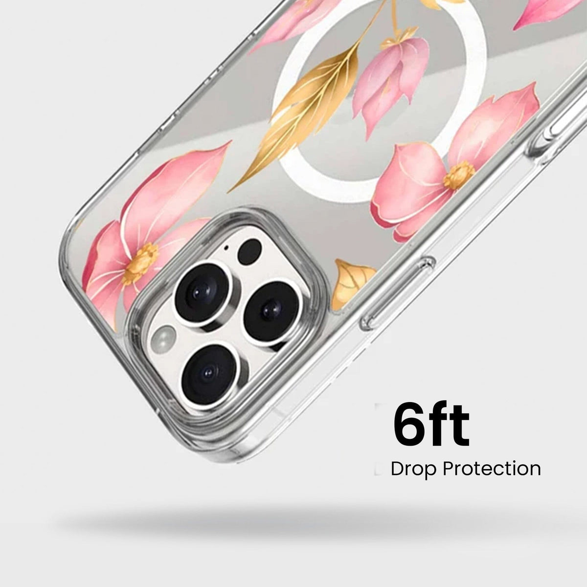 MagSafe iPhone 16 Pro Max Pink Wildflower Clear Case