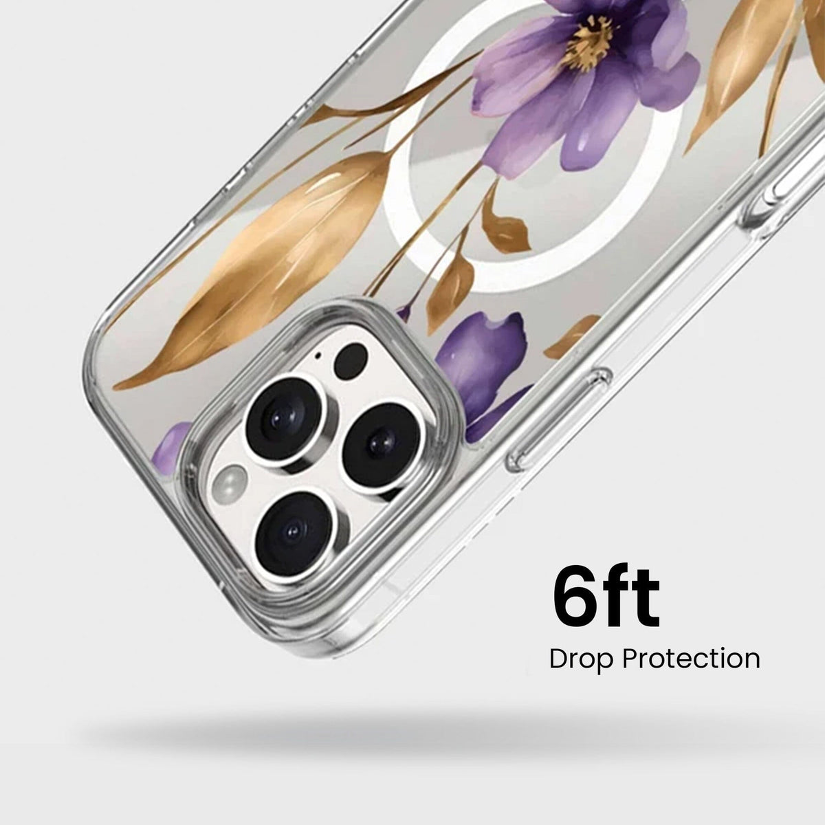 MagSafe iPhone 16 Pro Purple Wildflower Clear Case