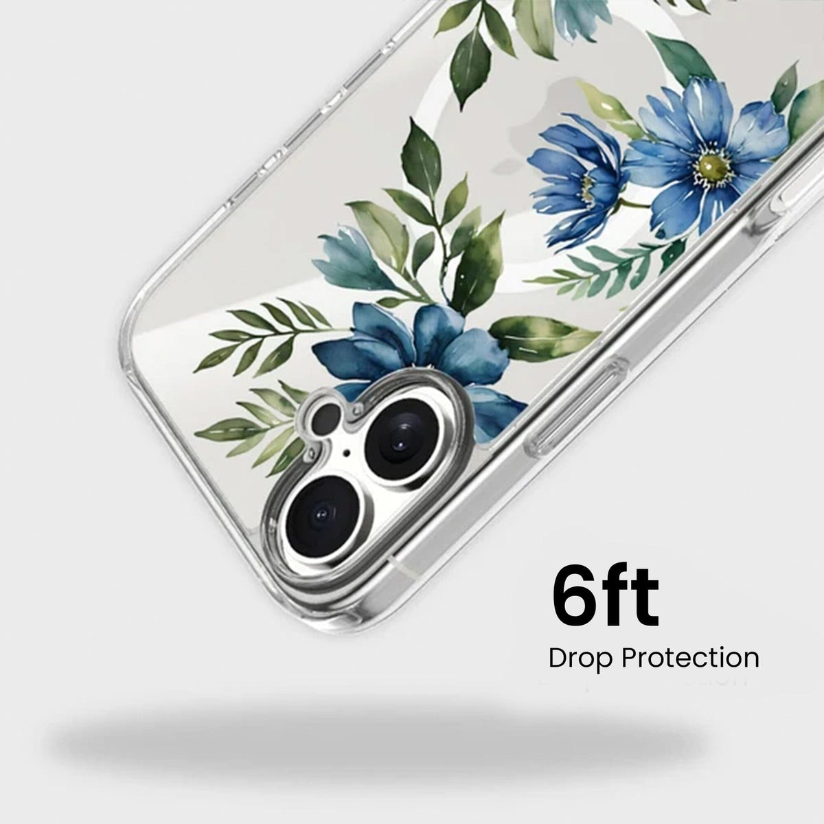 MagSafe iPhone 17 Blue Floral Clear Case
