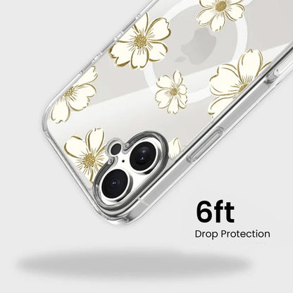 MagSafe iPhone 17 Gold Flower Clear Case