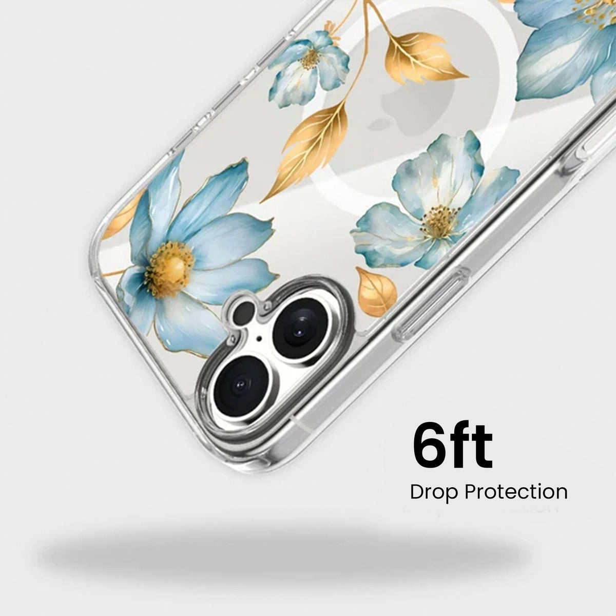 MagSafe iPhone 17 Blue Wildflower Clear Case