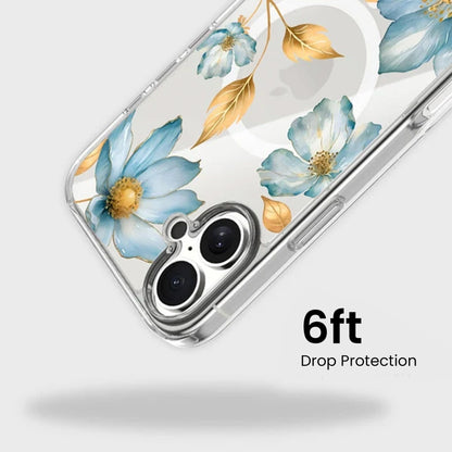 MagSafe iPhone 17 Blue Wildflower Clear Case