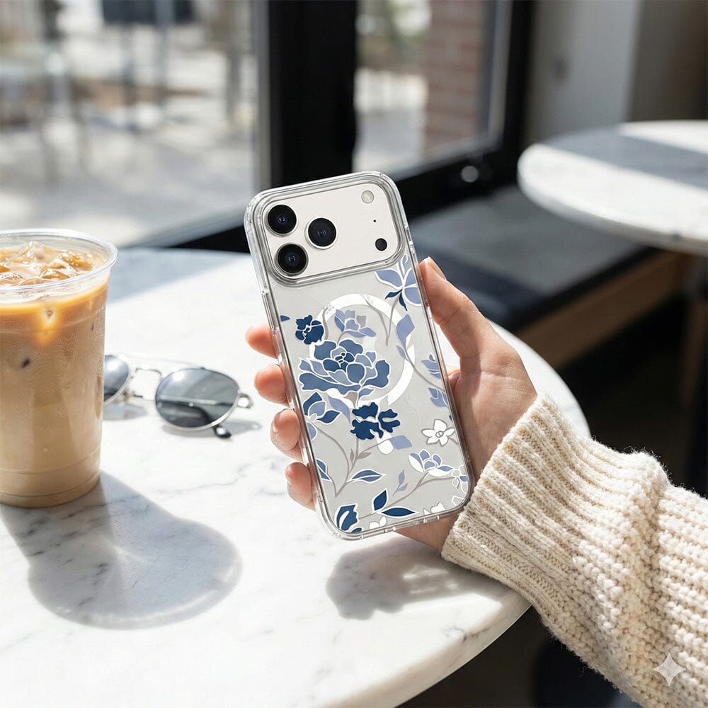 MagSafe iPhone 17 Pro Blue Pattern Clear Case