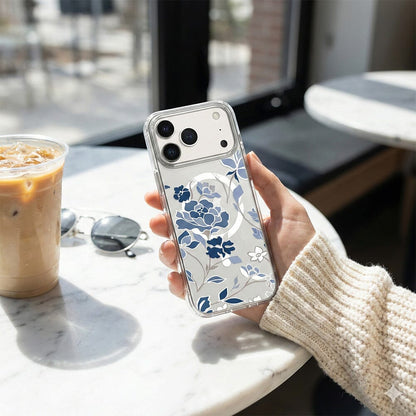 MagSafe iPhone 17 Pro Max Blue Pattern Clear Case