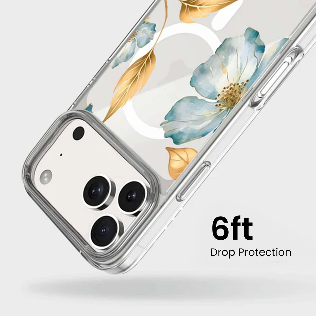 MagSafe iPhone 17 Pro Blue Wildflower Clear Case