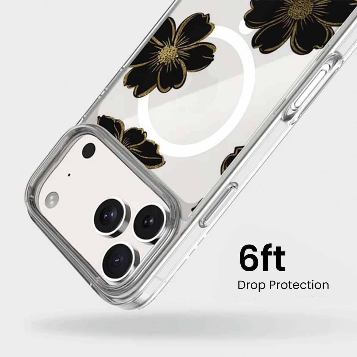 MagSafe iPhone 17 Pro Max  Black Flower Clear Case