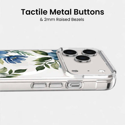 MagSafe iPhone 17 Pro Blue Floral Clear Case