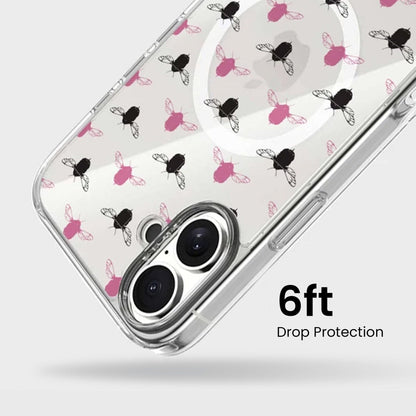 iPhone 16 Clear Case - Black and Pink Bumble Design