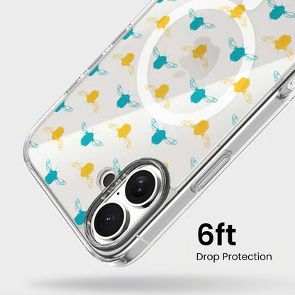 iPhone 16 Clear Case - Blue and Yellow Bumble Design