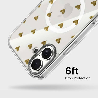 MagSafe iPhone 16 Gold Hearts Clear Case