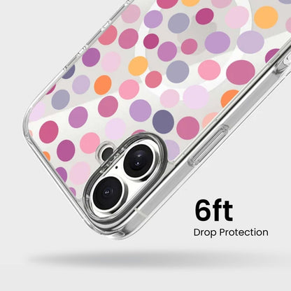MagSafe iPhone 16 Purple Polka Dots Clear Case