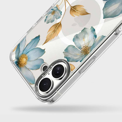 MagSafe iPhone 16 Blue Wildflower Clear Case
