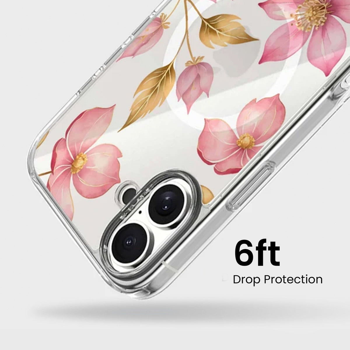MagSafe iPhone 16 Pink Wildflower Clear Case