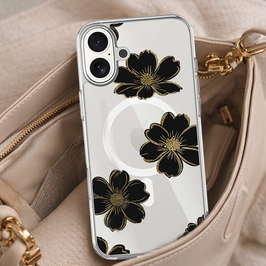 MagSafe iPhone 17 Black Flower Clear Case