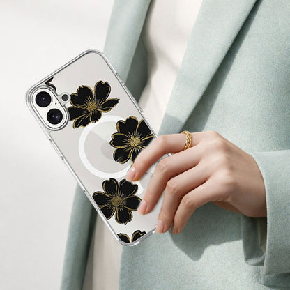MagSafe iPhone 17 Black Flower Clear Case