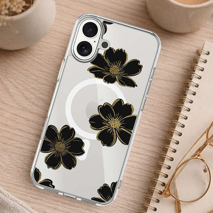 MagSafe iPhone 17 Black Flower Clear Case